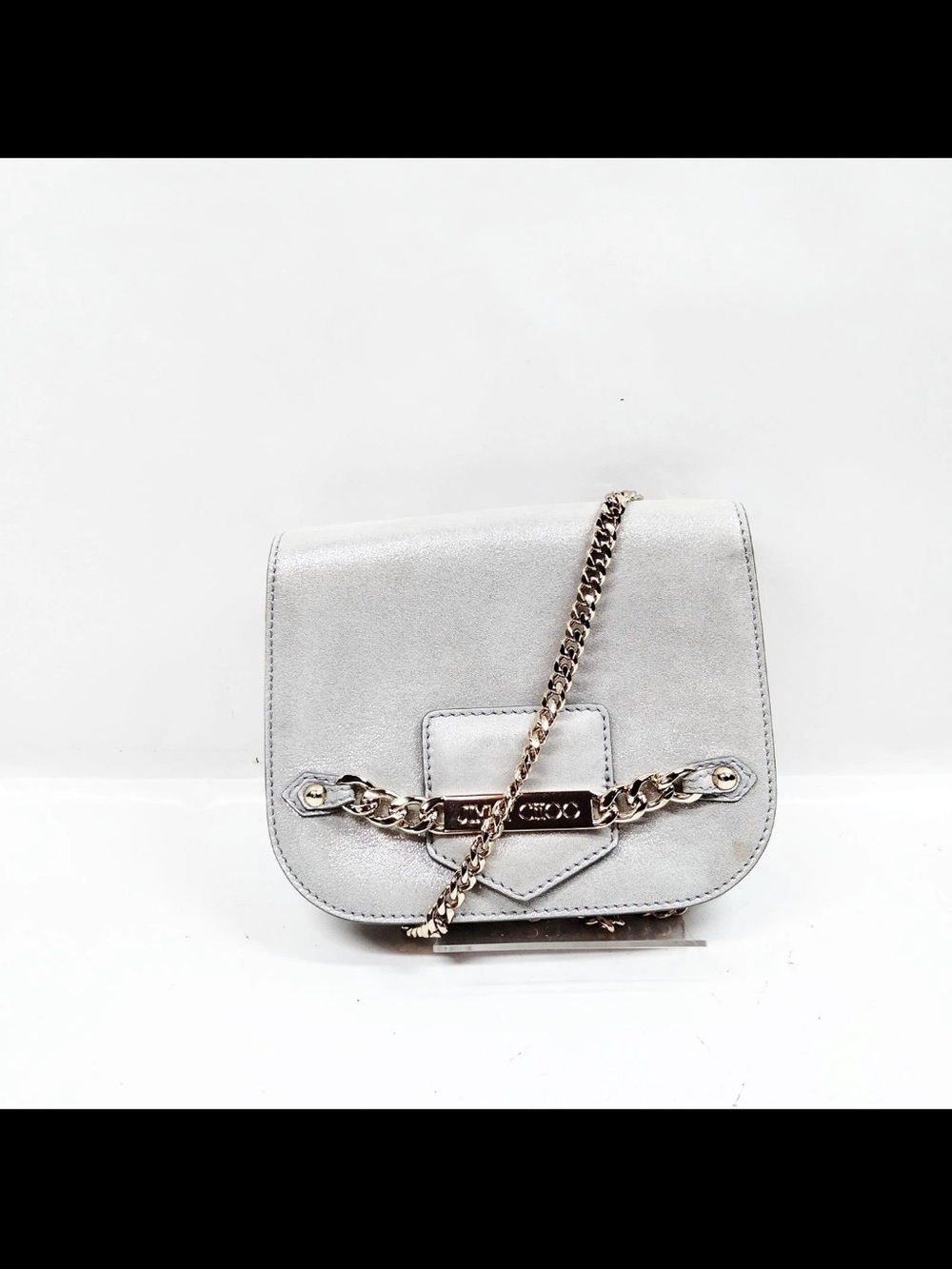 Jimmy Choo Gray Leather Silver Metallic Chain Crossbody